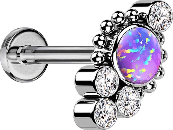 Image du produit Star Piercing Micro Threadless Labret argenté boules quatre cristaux argenté opale violet (sans laiton, Titane G23)