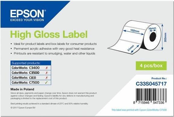 Actual product image Epson HIGH GLOSS DIE-CUT 102X51MM