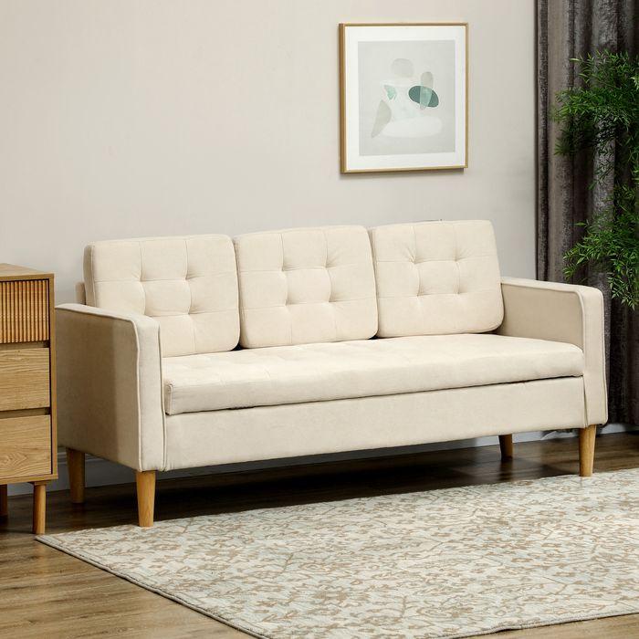 Actual product image Swisshandel24 3 Sitzer Sofa, Couch mit Stauraum, Holzbeine, Samtoptik für Wohnzimmer (3-seater)