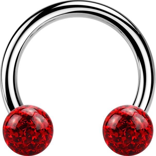 Star Piercing Micro Circular Barbell silber mit zwei Kristall Kugeln rot Epoxy Schutzschicht (ohne Messing, Titan G23)