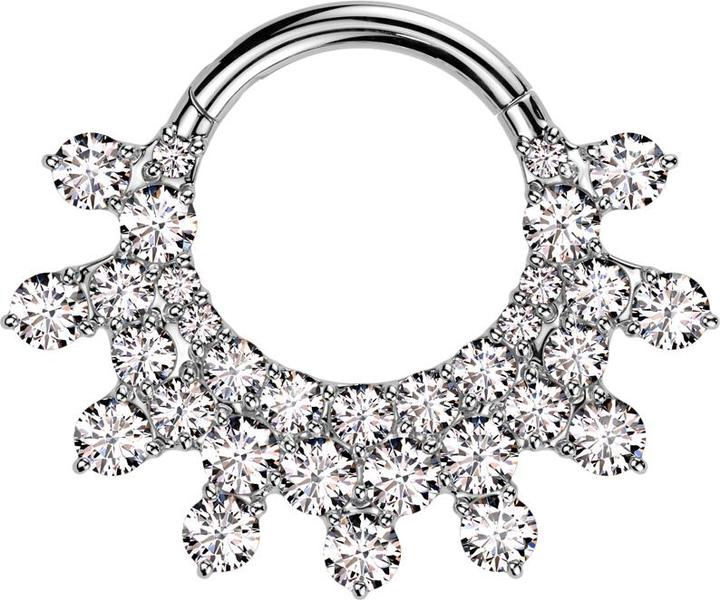 Star Piercing Micro Segmentring klappbar silber Sonne Kristalle silber (Titan G23)