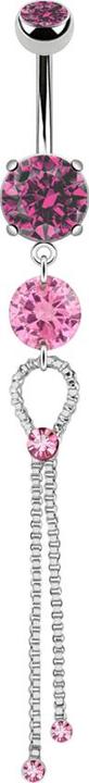 Produktbild Star Piercing Banane silber mit zwei Kugeln Kristall pink Anhänger Kette mit drei Kristallen (Messing, Chirurgenstahl 316L)