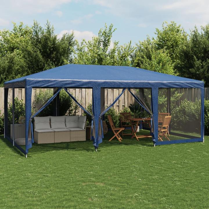 Produktbild VidaXL Partyzelt Pavillon Festzelt mit 10 Mesh-Seitenteilen Blau 6x4m HDPE (600 cm, 400 cm)
