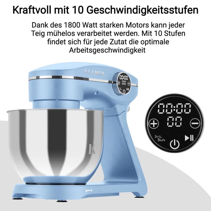 Image du produit KLAMER Küchenmaschine, Knetmaschine mit 6 Liter Edelstahl Schüssel (1800 W)