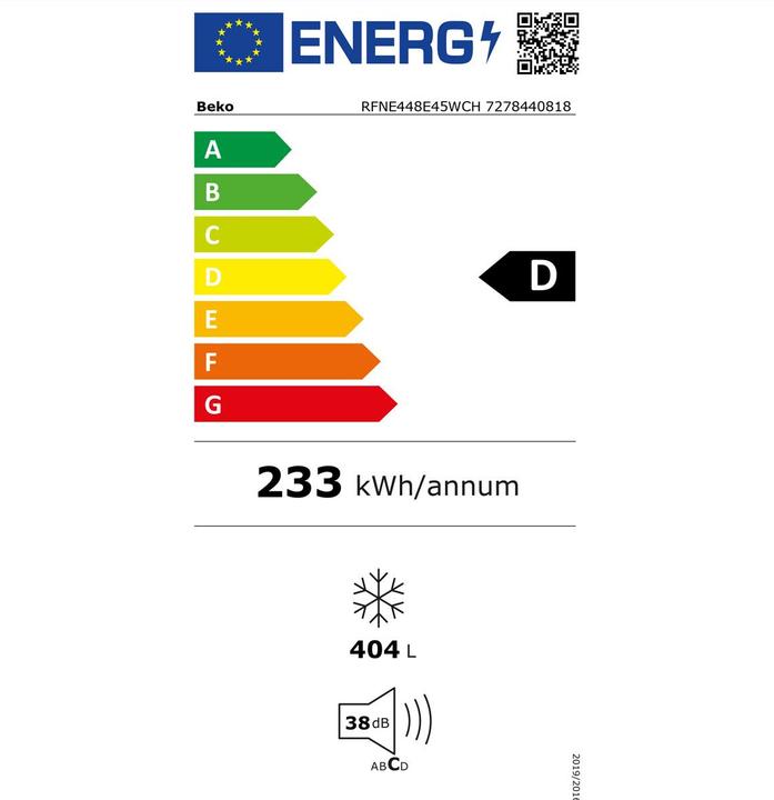 Energy Label Beko RFNE448E45WCH (Stand-alone, 404 l)