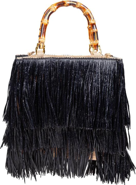 La Milanesa medium black tan raffia shopping bag with fringes