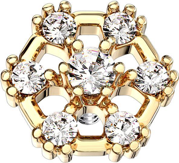 Image du produit Star Piercing Dermal Anchor plaqué or hexagonal avec cristal (Acier chirurgical 316L, Laiton)