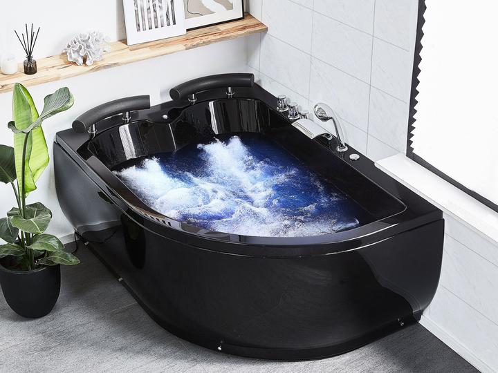 Produktbild Beliani Whirlpool Badewanne schwarz Eckmodell mit LED rechts 160 cm x 113 cm PARADISO (427 l, 160 cm, 113 cm)