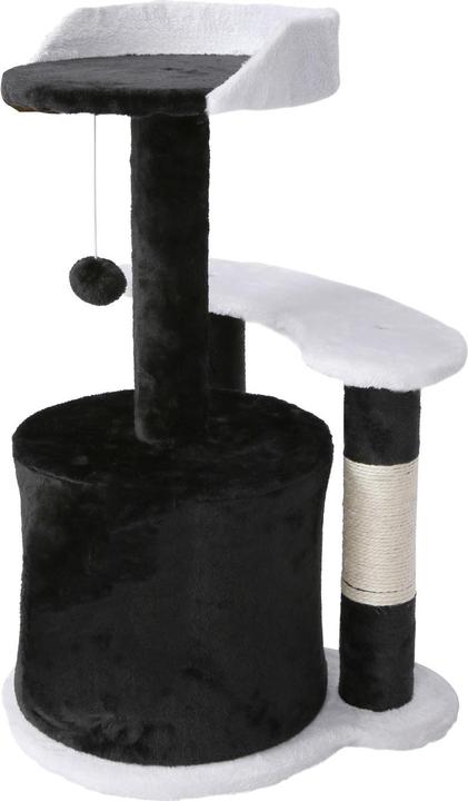 Image du produit Wiltec Arbre à chat 65 cm noir/ blanc avec corde Sisal Plateforme Niche et balle de jeux Griffoir Grattoir (67 cm, Noir/Blanc)