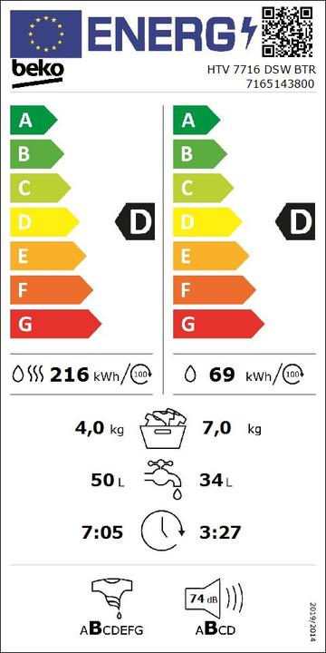 Energy Label Beko HTV 7716 DSW BTR