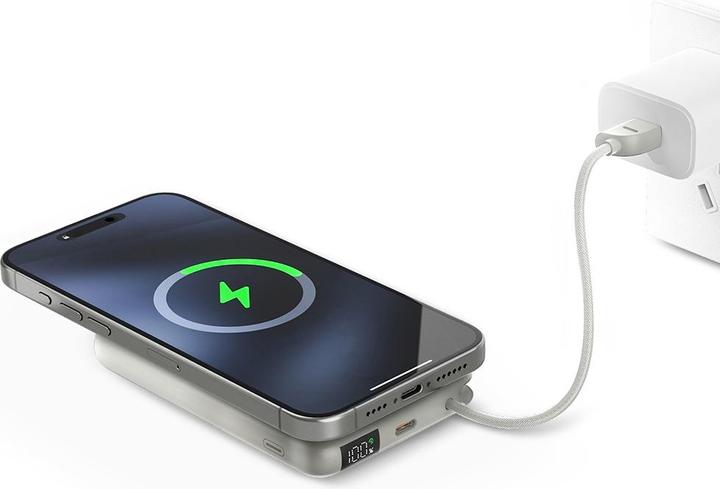 Actual product image Energea PowerBank Bazic Fusion Mag 10000mAh MagSafe Cable USB-C grey