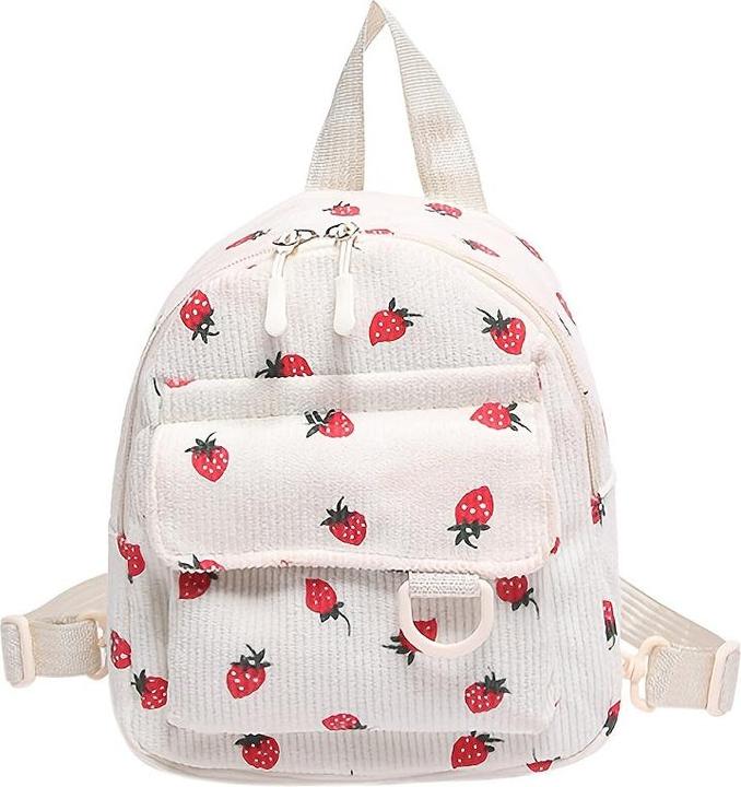 Image du produit Only-Bags.Store Niedliche Erdbeere Druck Samt Mini Rucksack, leichtes Polyester mit verstellbaren Riemen