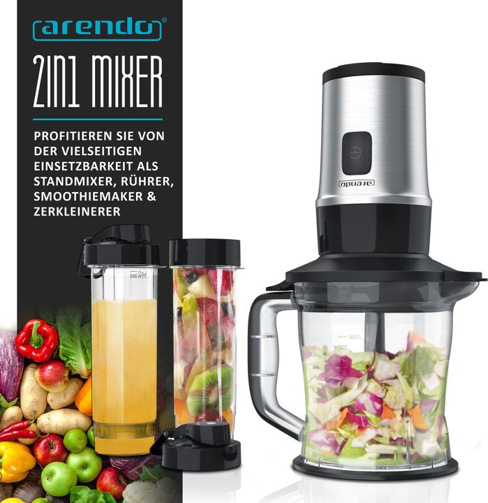 Actual product image Arendo Stand mixer 700 W, stainless steel blender & chopper 1.2L 2IN1 incl. 2x blender jug 0.57L each (1200 ml, 700 W)