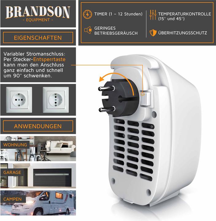 Immagine prodotto Brandson Mini termoventilatore con presa di corrente, termoventilatore in ceramica da 400W, termoventilatore (400 W)