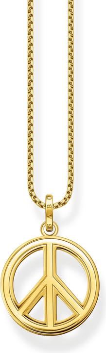 Thomas Sabo Halskette mit Anhänger Peace Zeichen mit Bunten Steinen Vergoldet (925er Silber, 50 - 55 cm)
