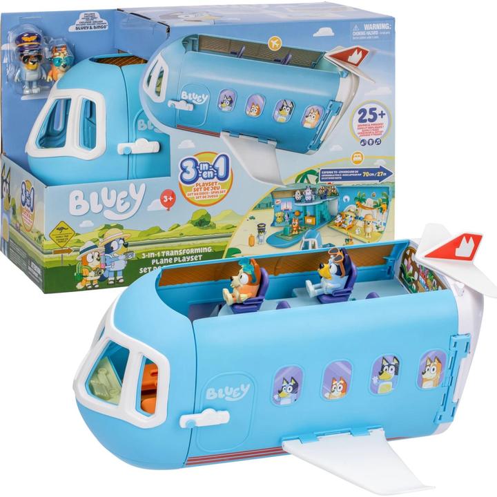 Actual product image Moose Bluey transformation playset Holiday 3in1 aeroplane-boat-hotel