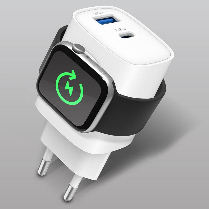 Produktbild Eaxus 3in1 Ladegerät, kabelloser Ladeport kompatibel mit Apple Watch, USB-A & USB-C