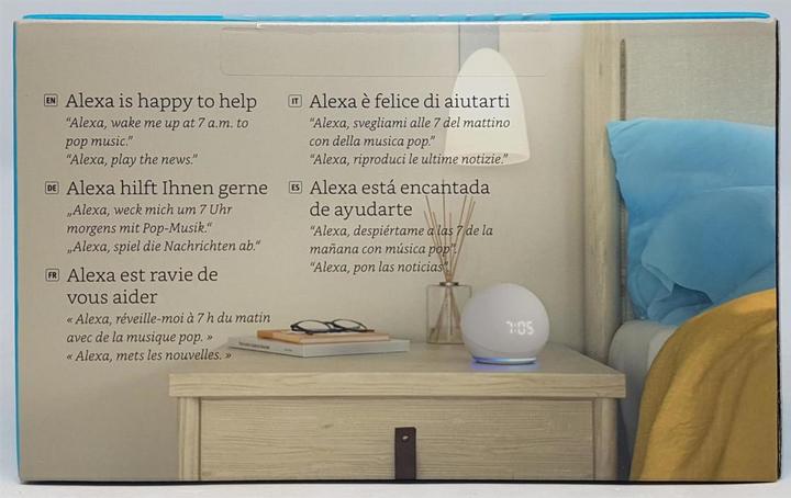 Actual product image Amazon Echo Dot (4th gen.) with clock (Amazon Alexa)