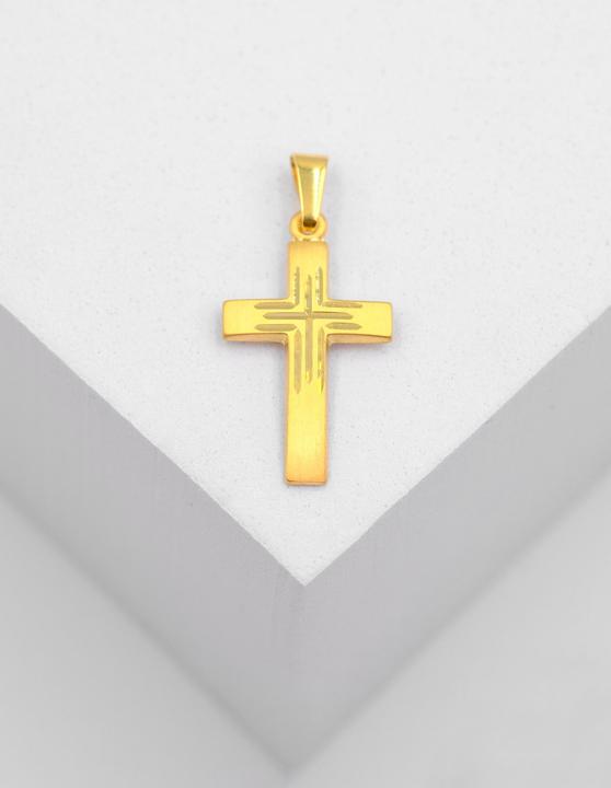 Actual product image Muau Pendant cross yellow gold 750, 25x12mm (Satin-finished with fantasy cross cut)