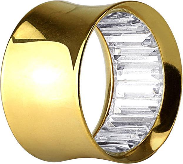 Produktbild Star Piercing Flared Tunnel vergoldet mit Kristallen innen silber (ohne Messing, Chirurgenstahl 316L)