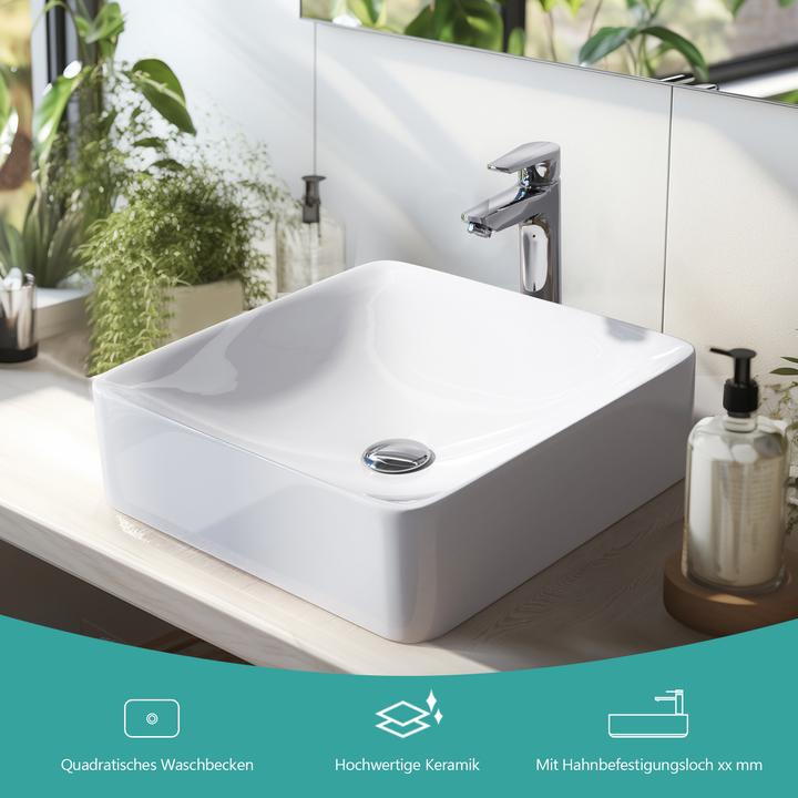 Produktbild Emke Aufsatzwaschbecken Kleines Waschbecken Rechteckig Waschplatz Handwaschbecken, Rechteckig Waschp (395 mm, 595 mm)