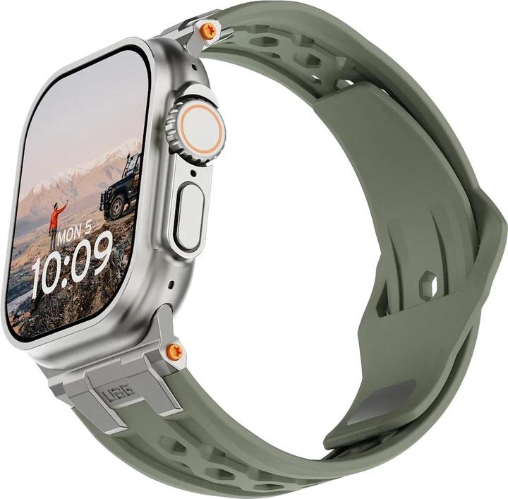 Actual product image UAG Urban Armor Gear Monarch Strap| Apple Watch Ultra/42/44/45/46mm| olive/titanium| (194158117236) (Fluoroelastomer, Rubber)