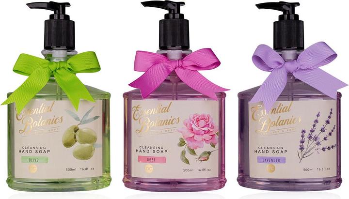 Accentra Sapone per le mani ESSENTIAL BOTANICS - CLASSICS in dispenser a pompa, 500ml, 3 motivi/fragranze (Sapone liquido, 500 ml)