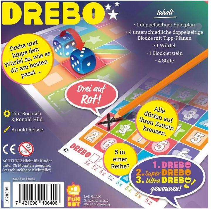 Produktbild Funbot FUND0005 - Drebo, Würfelspiel, für 2-4 Spieler, ab 7 Jahren (DE-Ausgabe) (Deutsch)