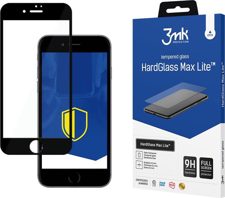 3MK HardGlass Max Lite for iPhone 7 / 8 black frame (1 Stück, Apple iPhone 8, Apple iPhone 7)