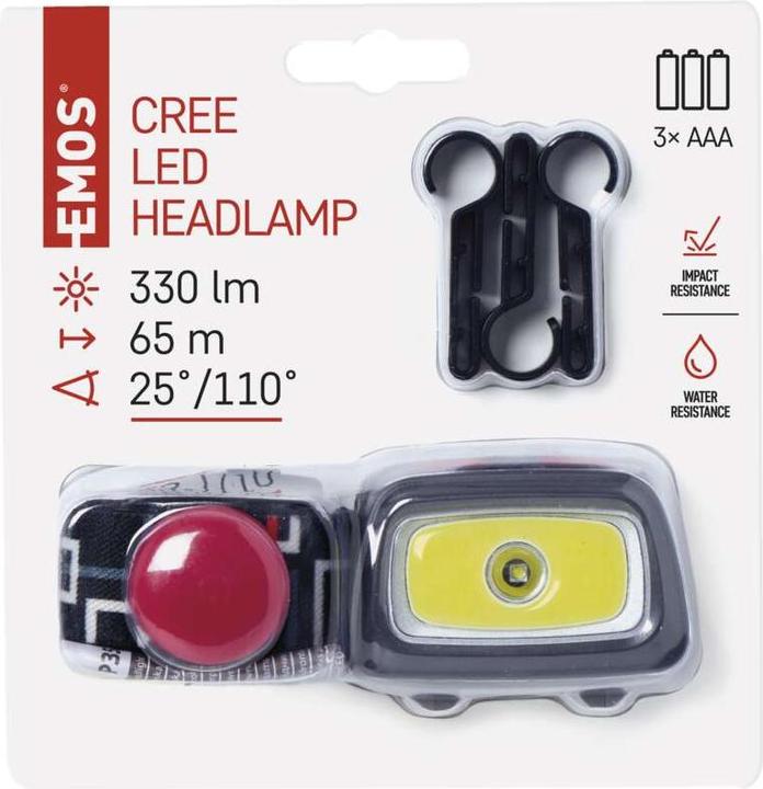 Actual product image Emos CREE LED + COB LED Headlamp 3x AAA, 330 lm, 65 m (330 lm)
