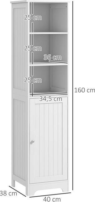 Immagine prodotto Swisshandel24 Mobiletto bagno 3 scomparti aperti 1 scomparto bagno bianco 40x38x160cm (40 x 38 x 160 cm)
