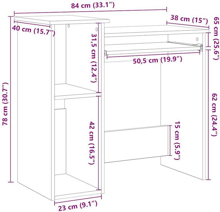 Image du produit VidaXL Bureau avec étagère imitation vieux bois 84x40x78cm bois composite Table de bureau