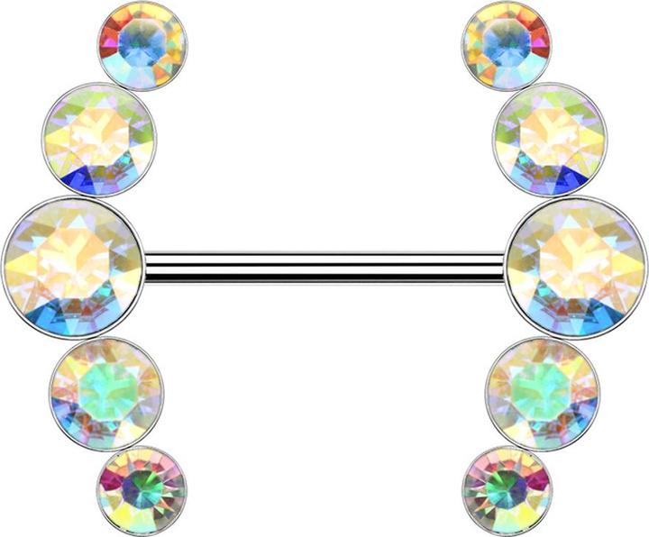 Produktbild Star Piercing Barbell silber gebogen mit fünf Kristallen multicolor (Chirurgenstahl 316L, Messing)