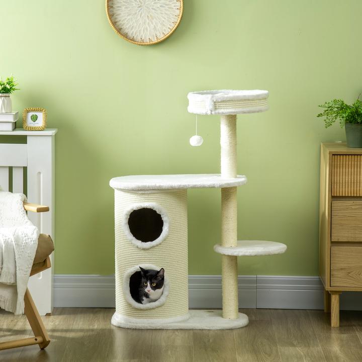 Image du produit PawHut Arbre à chat avec tonneau à griffer (100 cm, Blanc crème)