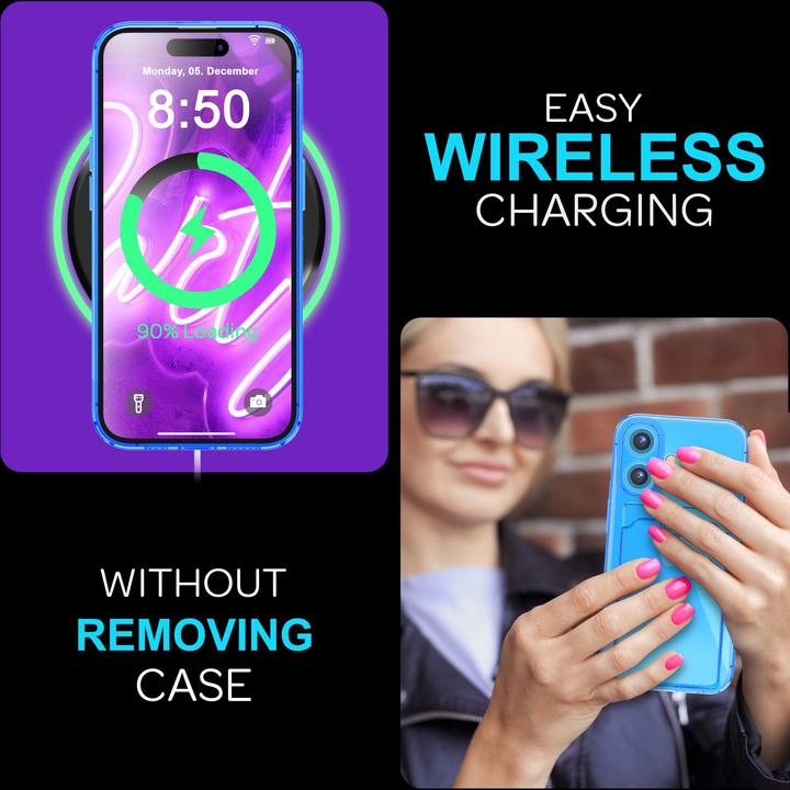 Produktbild Nalia Klar Transparente Neon Silikon Hülle Kartenhalter (Apple iPhone 16)