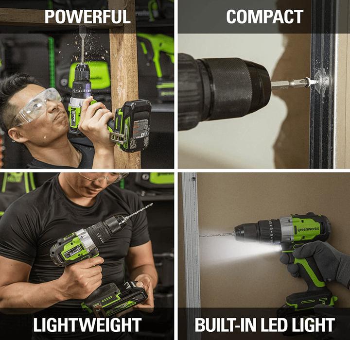 Actual product image Greenworks GD24DD60 cordless screwdriver / drill (60N.m) 24V without battery and charger (Rechargeable battery operated)