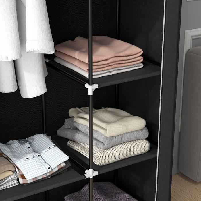 Produktbild Swisshandel24 Kleiderschrank Stoffschrank mit Kleiderstange, 6 Fächern, Faltbare Garderobe in Vlies-Optik, Faltsch (103 x 43 x 162.5 cm)