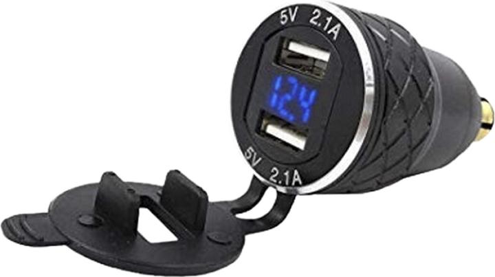 Produktbild Interphone Doppel-USB 12V DIN Adapter Alu + Voltmeter Anzeige