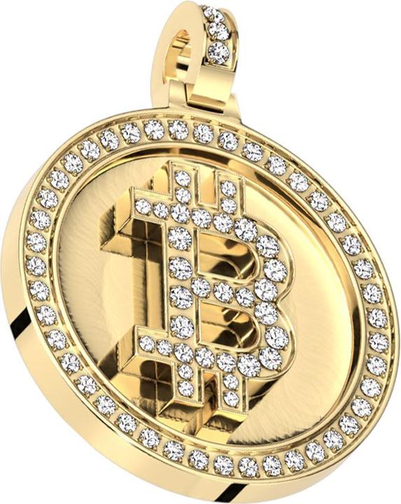 Actual product image Star Piercing Gold-plated Bitcoin pendant with crystals (Surgical steel 316L)