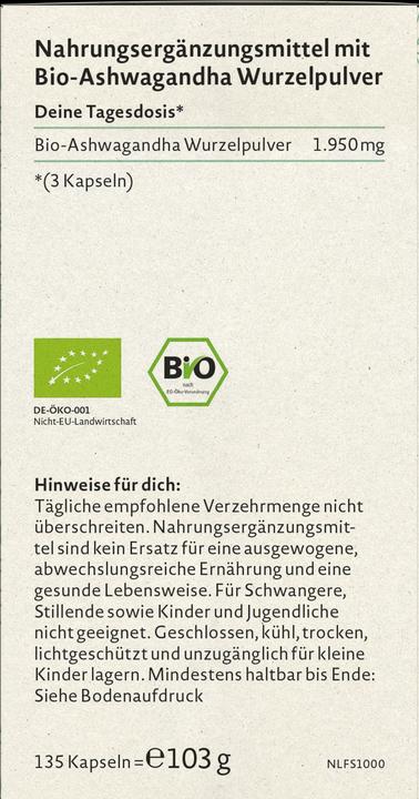 Nährwerte und Zutaten Nature Love Ashwagandha (135 Stück, 103 g)