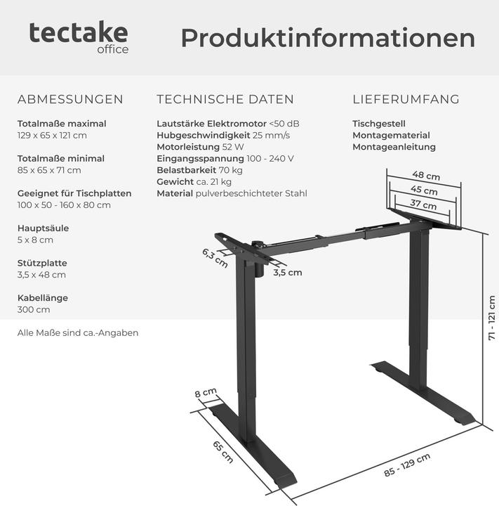 Actual product image tectake Electric table frame