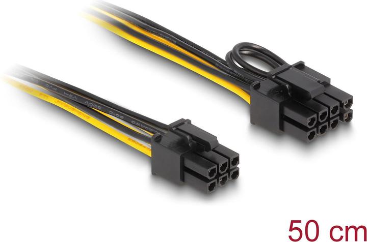 Produktbild Delock Stromkabel PCI Express 6 Pin Stecker zu PCI Express 6+2 Pin Stecker 50 cm