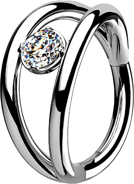 Star Piercing Micro Segmentring klappbar silber doppelring mit Kristall (ohne Messing, Chirurgenstahl 316L)