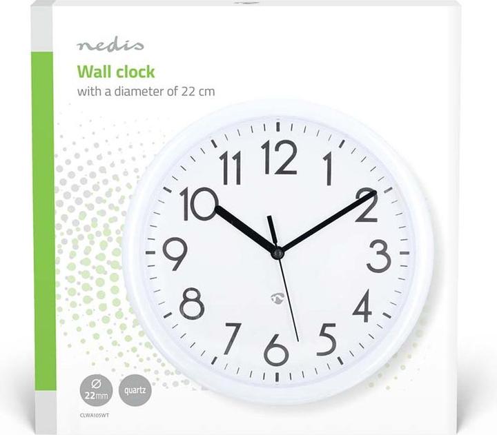 Produktbild Nedis Wanduhr - Durchmesser: 220 mm - Kunststoff - Weiss (22 cm)