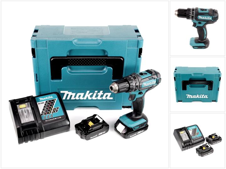 Makita DHP 482 RAJ Akku Schlagbohrschrauber 18 V 62 Nm + 2x Akku 2,0 Ah + Ladegerät + Makpac (Akkubetrieb)
