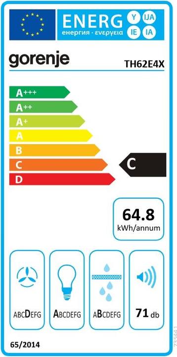 Energy Label Gorenje TH62E4X Dunstabzugshaube Halb eingebaut (Pullout) Edelstahl ³/h C (Flat-screen hood)