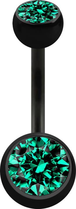Produktbild Star Piercing Banane schwarz mit zwei Kugeln Kristall türkis (Chirurgenstahl 316L, ohne Messing)