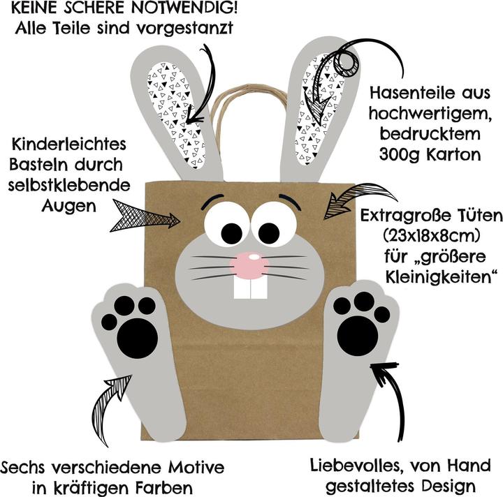 Produktbild Papierdrachen Grosse DIY Osterhasen mit grossen Tüten - 4 - schwarz weiss (Geschenktüte, 4 x)
