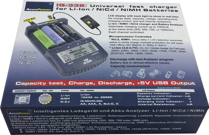 Actual product image AccuPower Round Cell Charger NiCd, NiM (14500, 18650, AA, CR123A, Battery + charger)