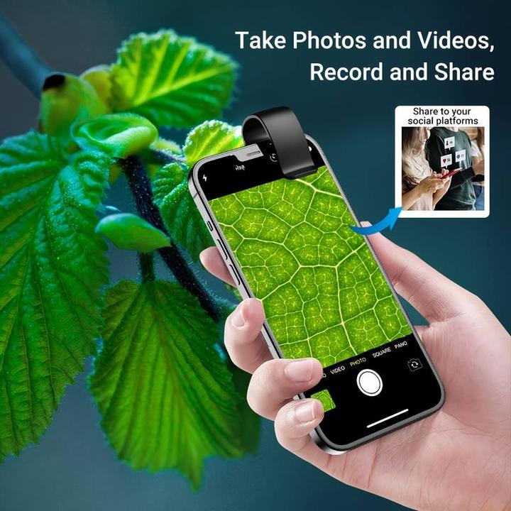 Actual product image PhoneLook Apexel APL-MS002 Clip zoom optique microscopique 200x universel avec lumière LED intégrée